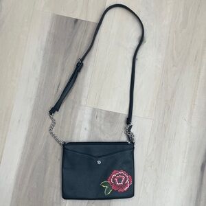 Nine West Black Crossbody Bag with Red Floral Design